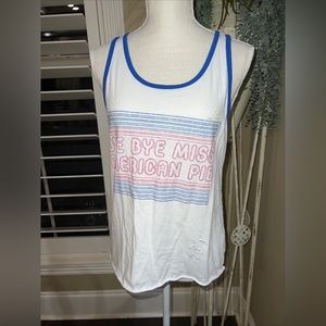 Mamie Ruth Womens Tank Top White Bye Bye Miss American Pie Woman’s Size S